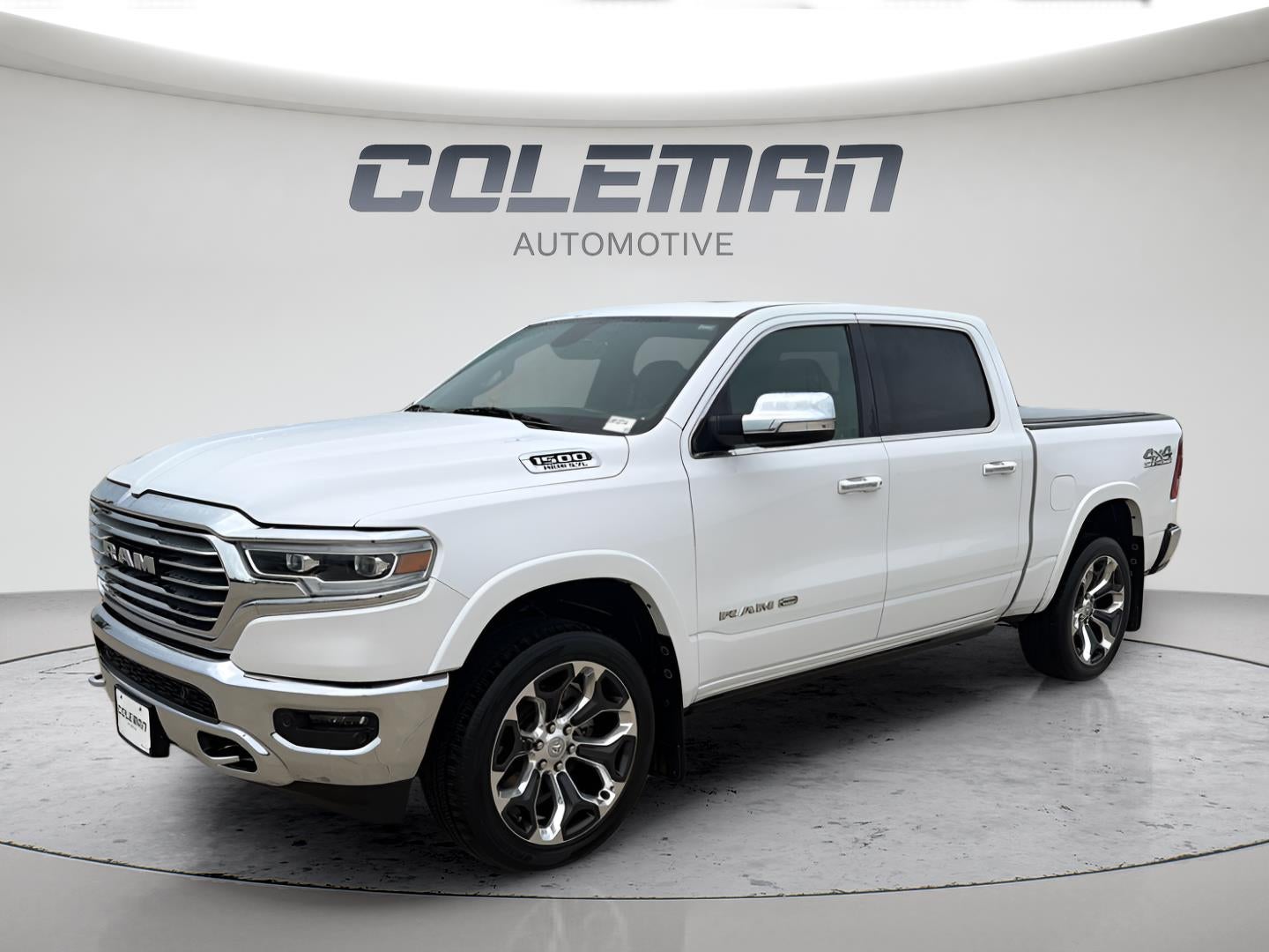 2019 RAM 1500 Longhorn in White — front three-quarter view