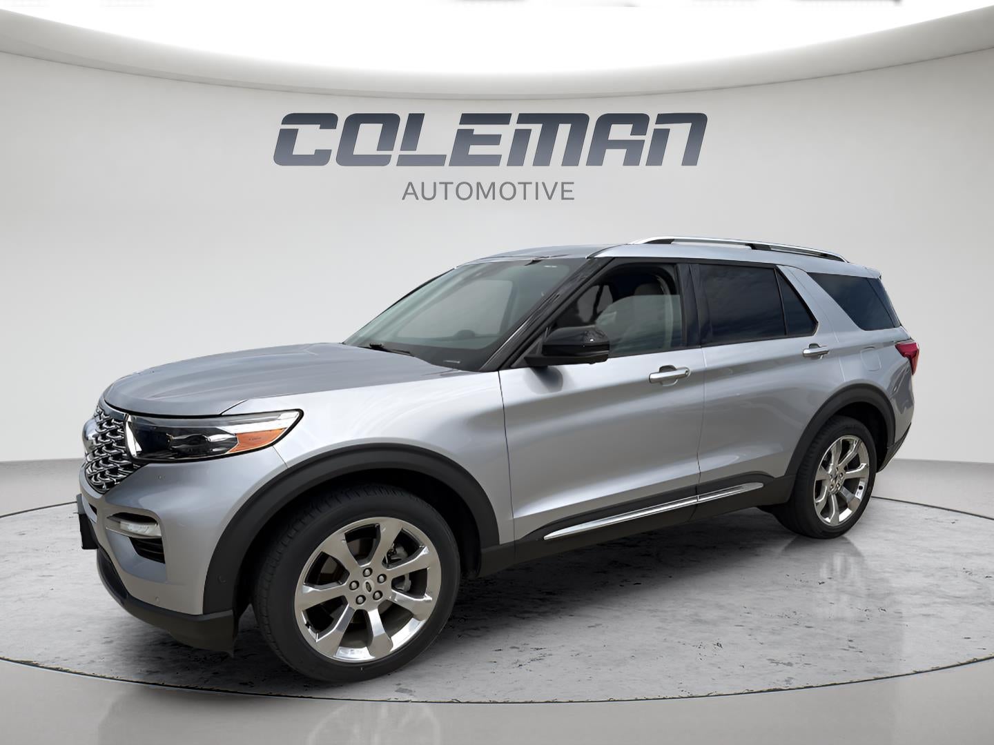 2020 Ford Explorer Platinum in Silver — front three-quarter view