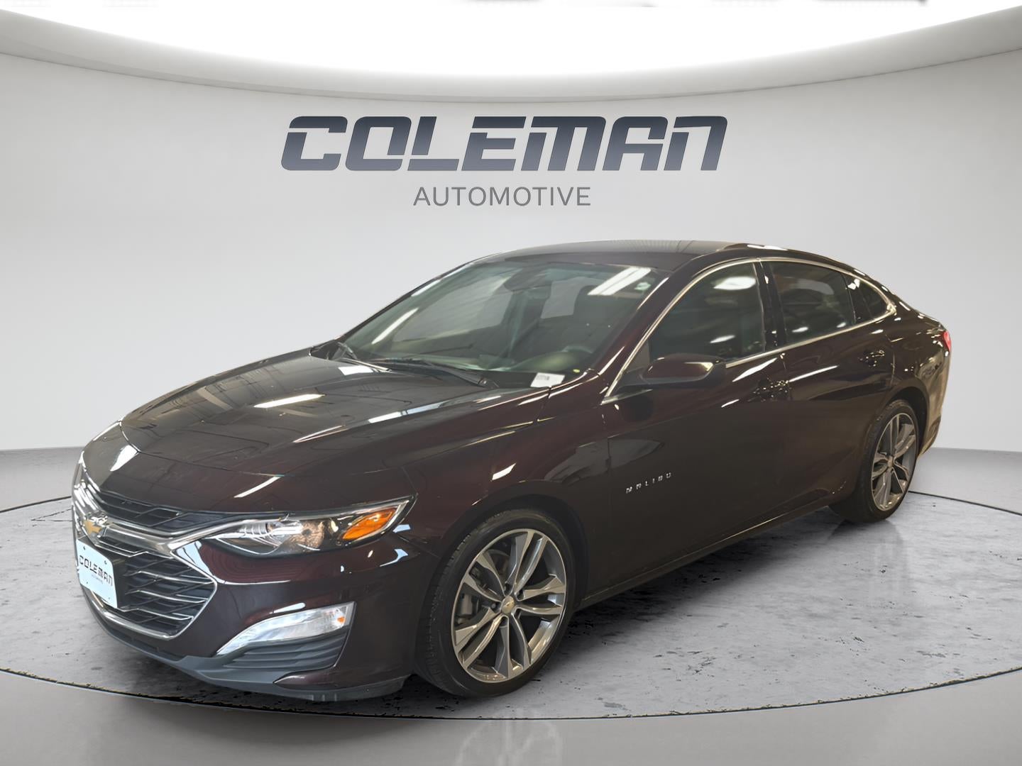 2021 Chevrolet Malibu LT in Black Cherry Metallic — front three-quarter view