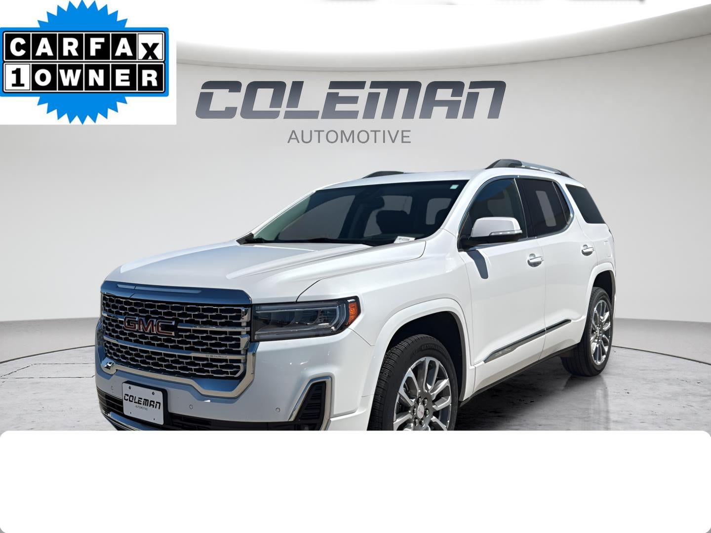 2023 GMC Acadia Denali in White Frost Tricoat — front three-quarter view