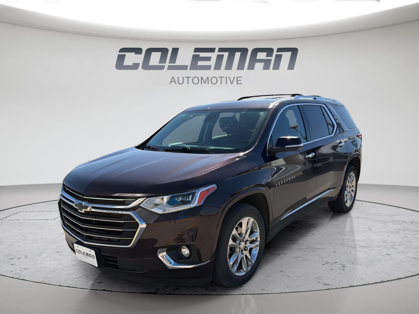 2021 Chevrolet Traverse Premier in Black Cherry Metallic — front three-quarter view