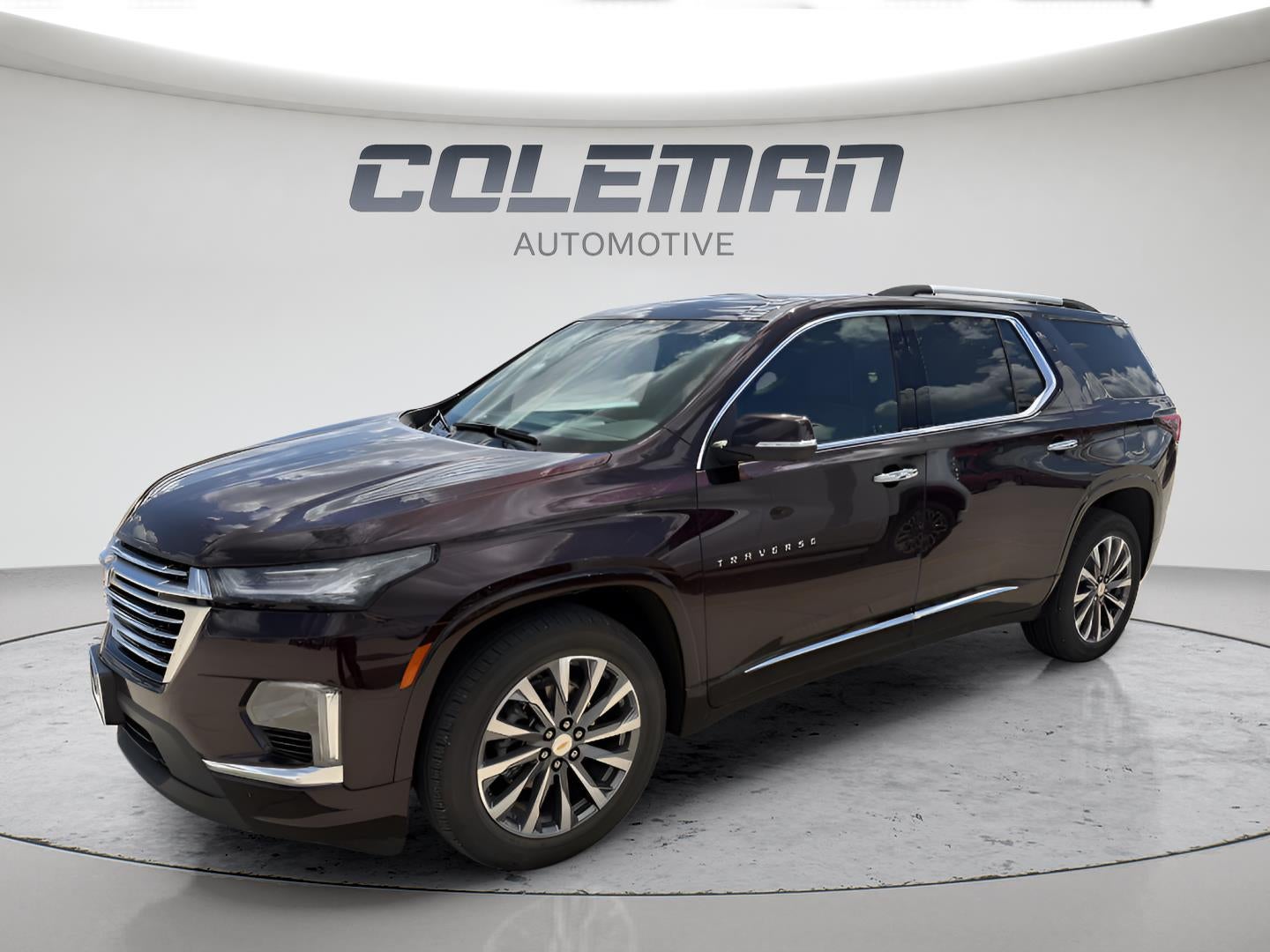 2022 Chevrolet Traverse Premier in Black Cherry Metallic — front three-quarter view